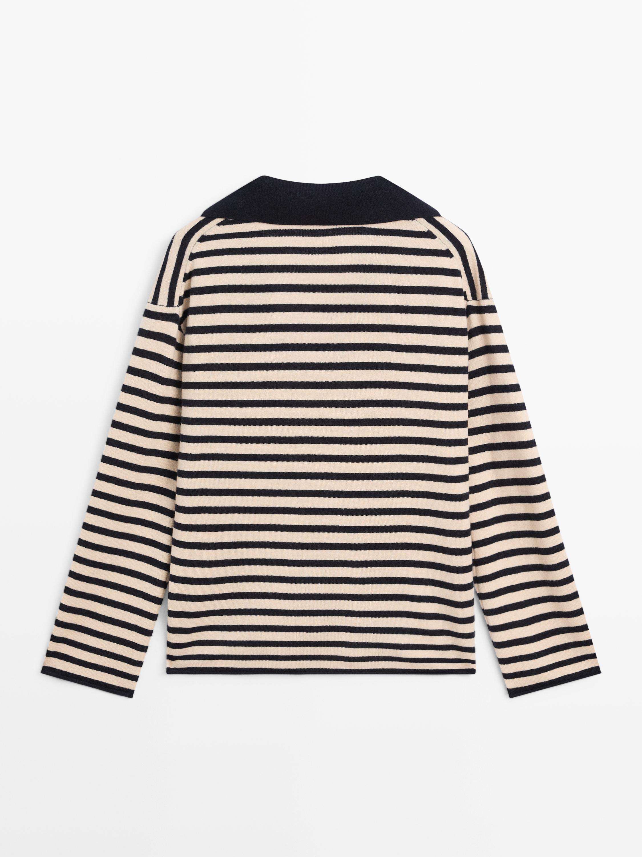 Pull maille à rayures et col en V